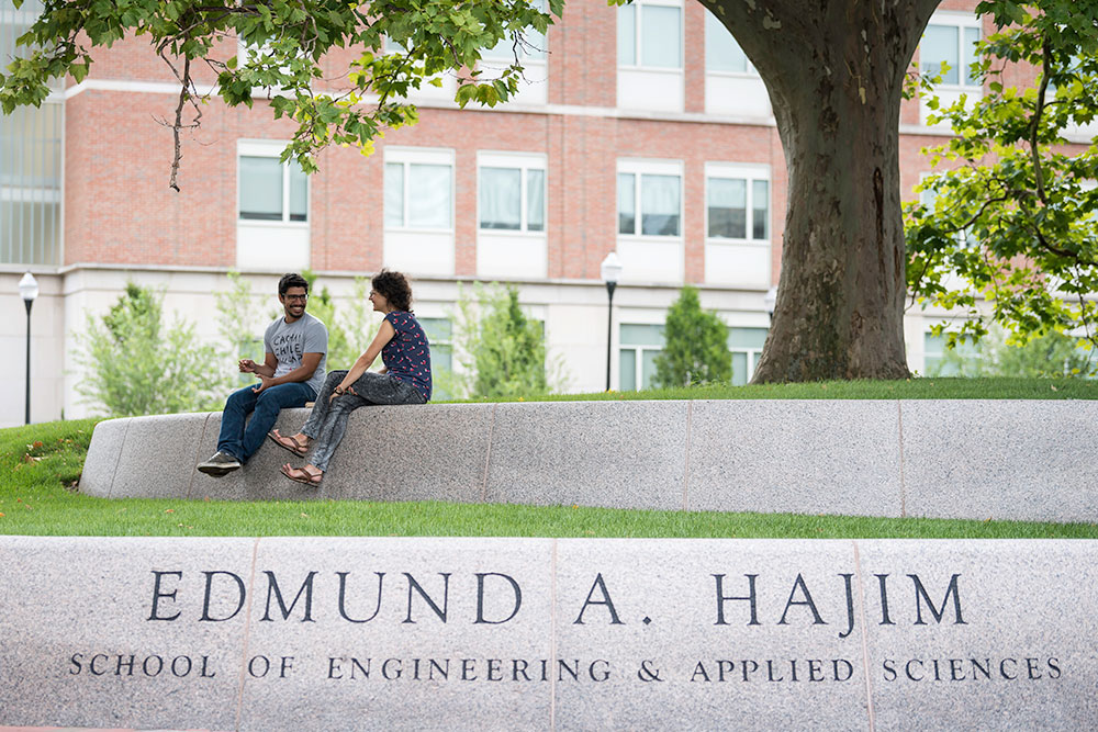 Students sitting under a tree