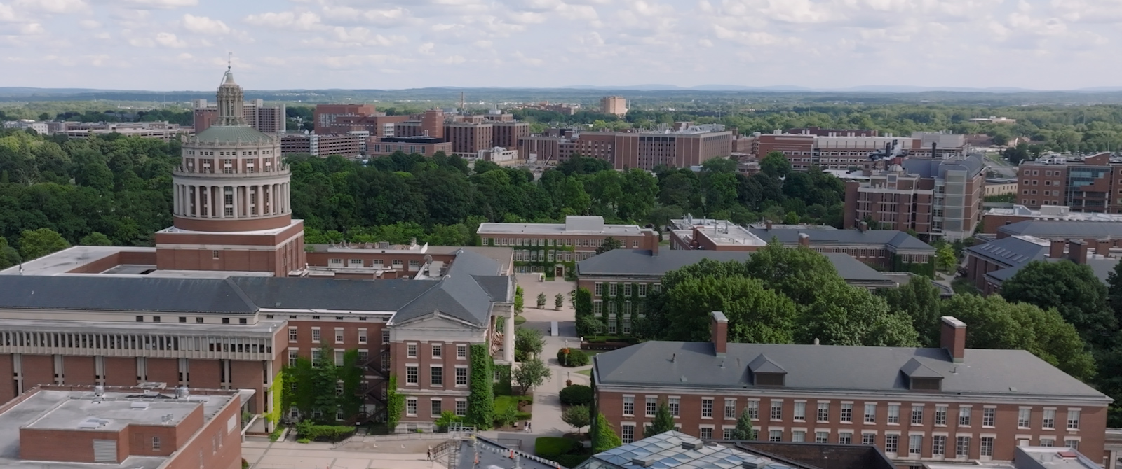 Aerial view of Rochester’s River Campus and Medical Center.