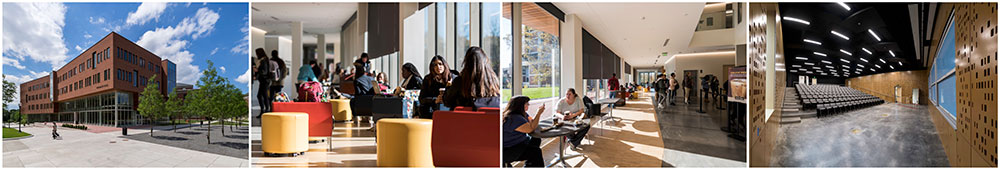 A photo collage of buildings and spaces at the University of Rochester. Photos by Adam Fenster.