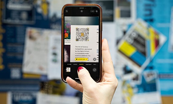 photo of telephone showing qr code image