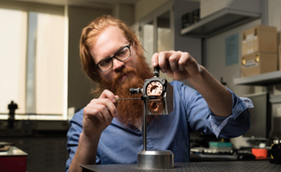 A student working in a lab.