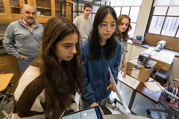 Students working in a lab on airflow.