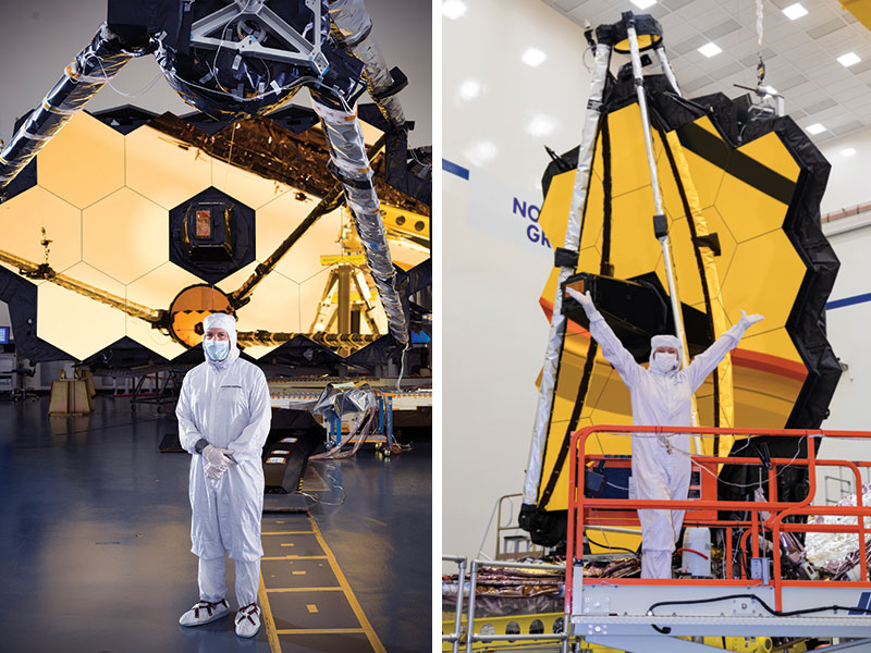 A collage of people standing in front of the telescope.