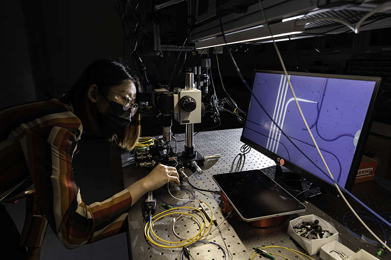 A student working in a lab.