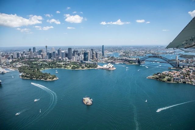 An aerial view of the Sydney harbor.