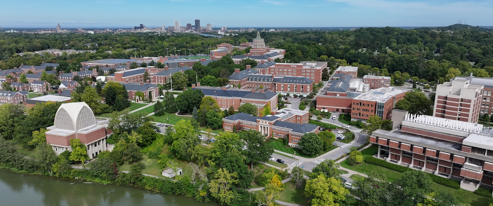 Aerial view of Rochester's River Campus.