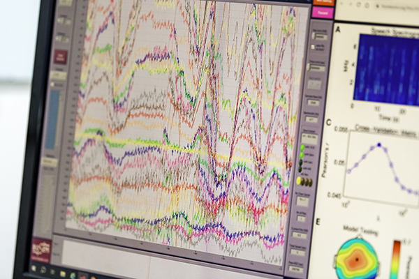 Colorful brain waves on a computer screen.