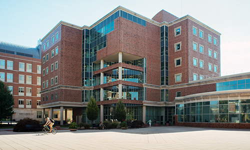 An exterior view of the front of the Computer Studies Building.